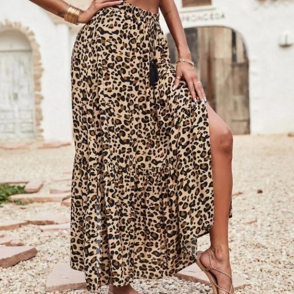 Animal Leopard Print Fringe Detail maxi Skirt - Picture 6 of 8